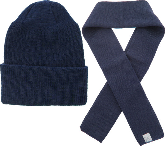 US Army Genuine GI Military 100% Wool Scarf & Military Genuine GI Winter USN Warm Wool Hat Watch Cap 2 Piece Set (Navy Blue)