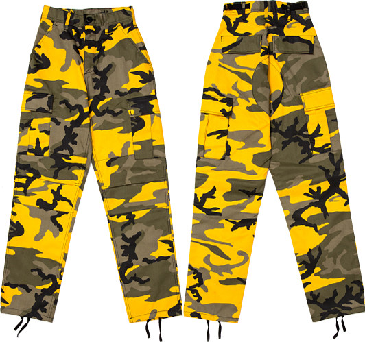 Yellow Camouflage Military BDU Pants Cargo Fatigues Fashion Trouser Camo Bottoms
