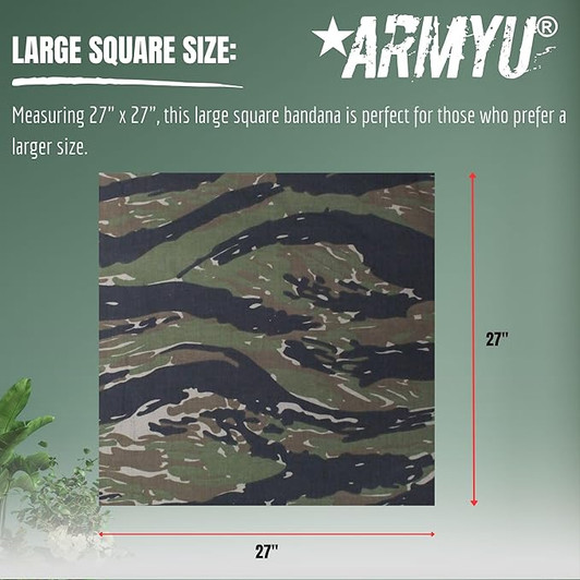 Camouflage Jumbo Bandanas Cotton Military Headwraps 27" x 27", 5-Pack