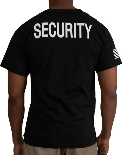 Black 2-Sided Security T-Shirt with US Flag On Sleeve Short Sleeve Shirt