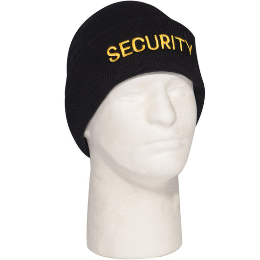 Black & Gold Embroidered Security Acrylic Watch Cap Officer Warm Ski Hat