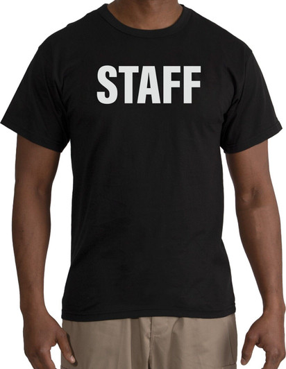 Black STAFF T-Shirt Short Sleeve Double Sided Work Uniform Tee Shirt