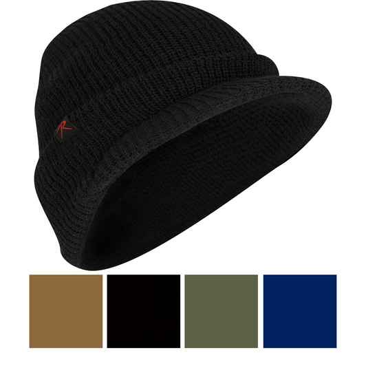 Wool Watch Cap with Brim Beanie Hat with Visor