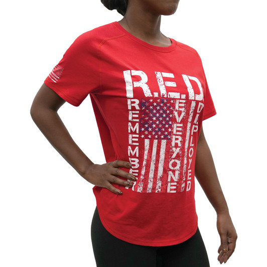 Women's R.E.D. (Remember Everyone Deployed) T-Shirt Support Army & Military Tee, Red
