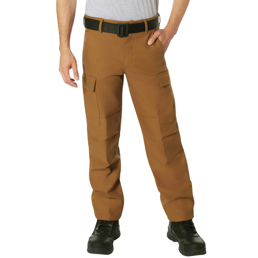 Men's Active Flex Fleece Lined Canvas Work Pants - Six Pocket Cargo Rugged Heavy Duty Work Trousers