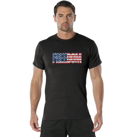 Black Freedom USA Flag Short Sleeve T-Shirt US Free Country Graphic 100% Cotton Graphic Tee