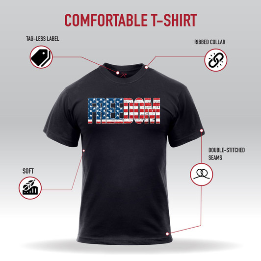 Black Freedom USA Flag Short Sleeve T-Shirt US Free Country Graphic 100% Cotton Graphic Tee