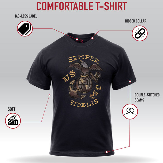 Men’s USMC Semper Fidelis Globe & Anchor T-Shirt Graphic Marines 100% Cotton Tee