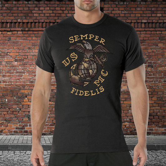 Men’s USMC Semper Fidelis Globe & Anchor T-Shirt Graphic Marines 100% Cotton Tee