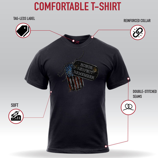 Men’s Honor Respect Remember Short Sleeve T-Shirt – Crew Neck Shirt with Dog Tag Graphic