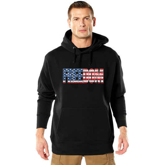 Men’s Black Freedom US Flag Hoodie Patriotic Graphic Sweatshirt w/ Distressed American Flag