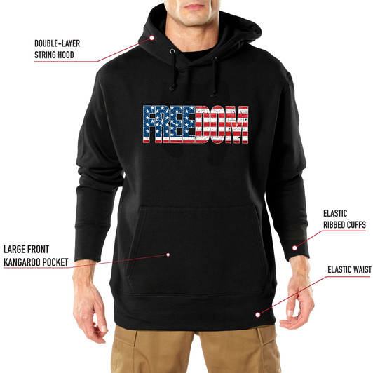 Men’s Black Freedom US Flag Hoodie Patriotic Graphic Sweatshirt w/ Distressed American Flag