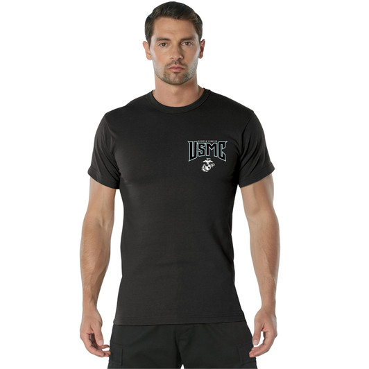 Men’s Black USMC First to Fight Short Sleeve T-Shirt with Eagle, Globe & Anchor MARINES Logo Insignia