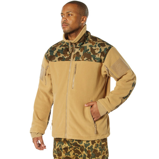 Fred Bear Camo & Coyote Brown Spec Ops Tactical Fleece Jacket Full Zip Heavyweight Outdoor Sweatshirt by Rothco x Bear Archery