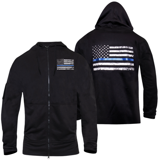 Black Concealed Carry Thin Blue Line Full Zip Hoodie USA Support Police Flag Sweatshirt