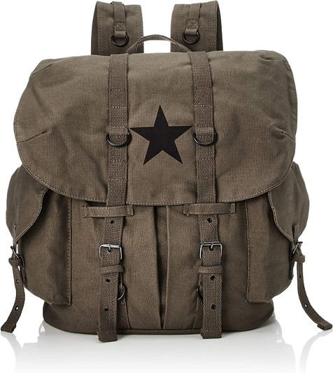 Olive Drab Weekender Backpack – Large Vintage Canvas Military-Style Black Star Rucksack