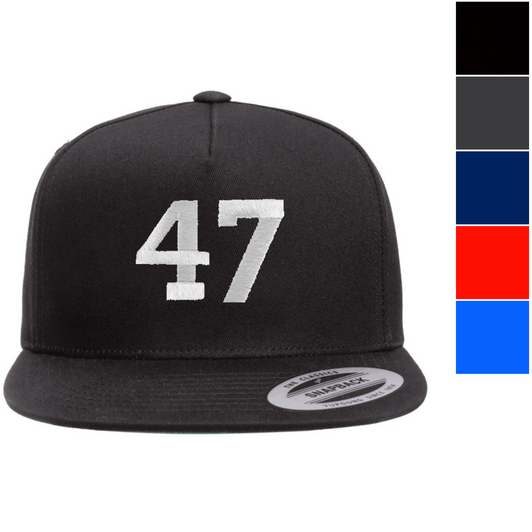 47 Embroidered Cotton Snapback Hat, Flat Bill High-Profile Patriotic Structured Baseball Cap for Men & Women