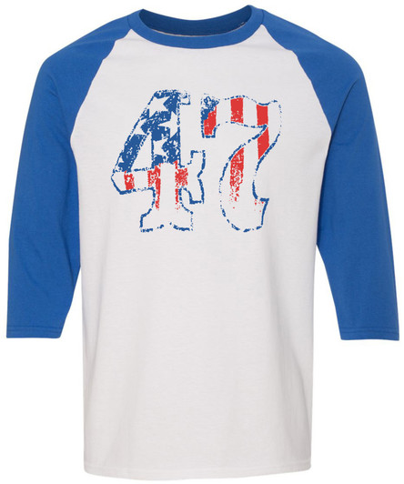 47 USA Flag Printed 3/4 Raglan T-Shirt | 47th President of United States Tee | Trump MAGA Vintage US Flag Tee Shirt for Trump Supporters