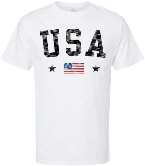USA Text Printed T-Shirt | United States Vintage Flag Design Short Sleeve Shirt | Patriotic Political Tees for Men and Women - White