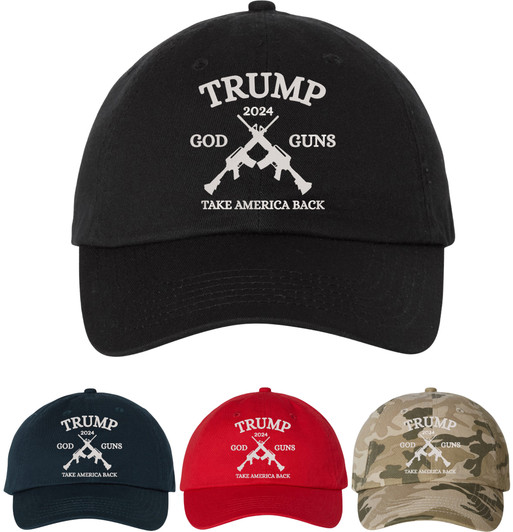 Trump 2024 God Guns Take America Back Embroidered Dad Hat | Republican Conservative MAGA Baseball Cap for Trump Supporters