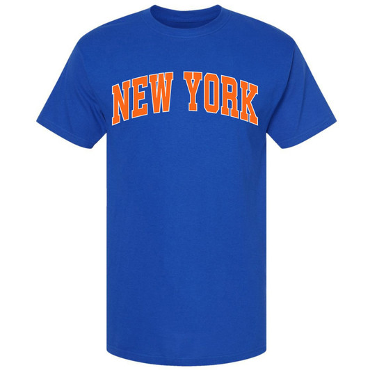 New York Printed T-Shirt | New Yorkers NYC Basketball Retro Short Sleeve Crewneck Tee, Royal Blue