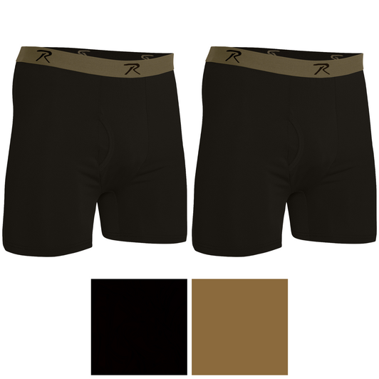 Mens Black Performance Boxer Shorts Moisture Wicking Tactical Style Lightweight Underwear - Set of 2