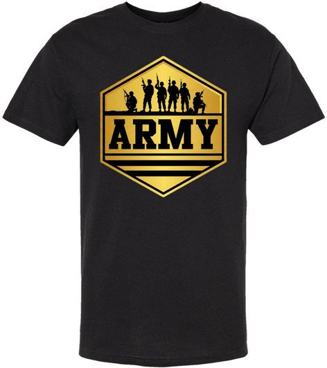 ARMY Printed T-Shirt Military Soldier Silhouette Gold Tactical Combat Design 100% Cotton Crewneck Tee, Black