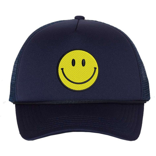 Smiley Face Embroidered Foam Mesh Back Trucker Hat Happy Face Unisex Adjustable Baseball Hat