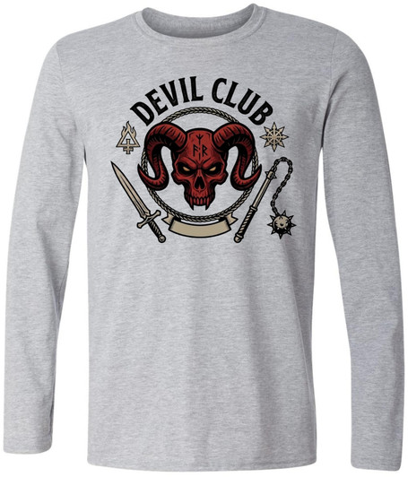 Army Universe Devil Club Printed Long Sleeve T-Shirt Devil Skull Gothic Graphic Cotton Crewneck Tee
