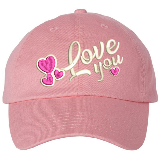 Love You Hearts Baseball Cap - Adjustable Unstructured Girls Womens Gift for Birthday Anniversary Valentines Day, Pink
