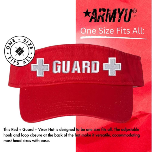 Safety Red Lifeguard Visor Hat with +Guard+ Emblem | Pool & Beach Professional Lifeguard Cap for Men & Women