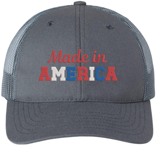 Made in America Embroidered Trucker Hat Patriotic USA Mesh Back Snapback Cap