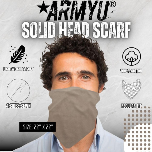 ARMYU Solid Color Military Bandana (22" x 22"), Solid Head Scarf Do-rag 100% Cotton Bandanna Cover