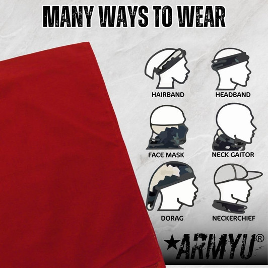 ARMYU Solid Color Military Bandana (22" x 22"), Solid Head Scarf Do-rag 100% Cotton Bandanna Cover
