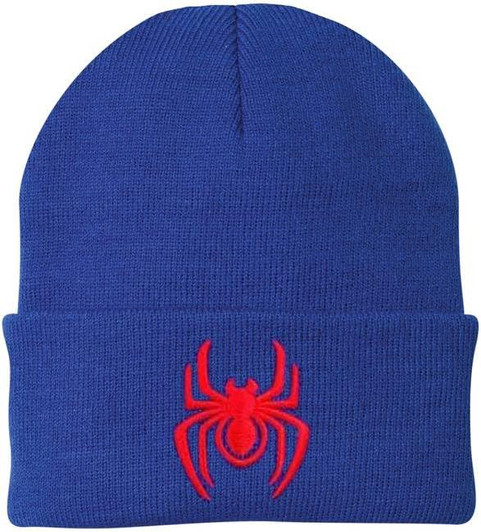 Spider Embroidered Beanie Hat | Warm Knit Acrylic Halloween Scary Creepy Crawler Winter Watch Cap