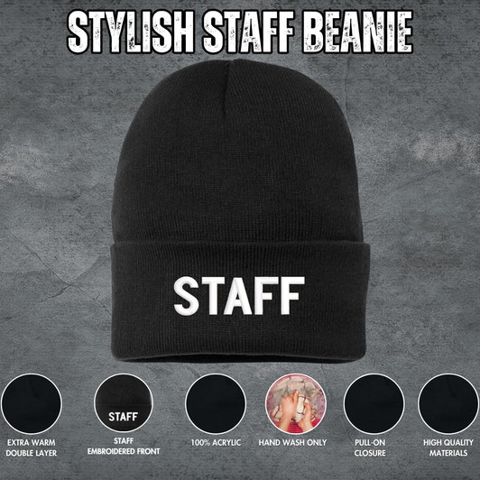 STAFF Beanie Warm Winter Watch Cap Embroidered STAFF Uniform Work Winter Hat