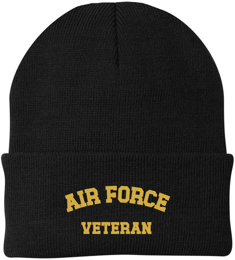 Air Force Veteran Embroidered Beanie Hat | USA Military Forces Cold Weather Winter Knit Cap for Men & Women