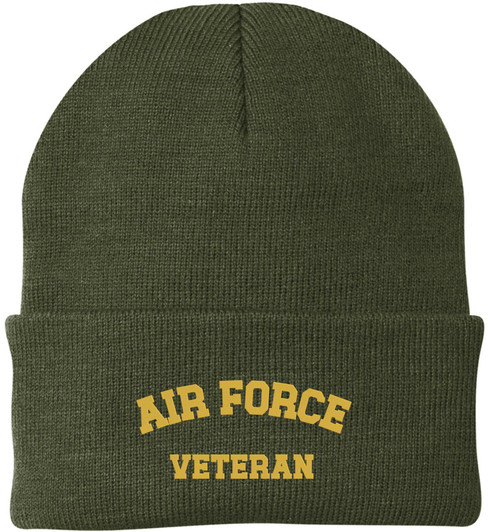 Air Force Veteran Embroidered Beanie Hat | USA Military Forces Cold Weather Winter Knit Cap for Men & Women