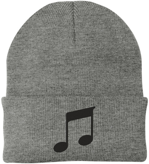 Music Note Embroidered Beanie Knit Cuffed Cap Music Lover Hat Musician Gift
