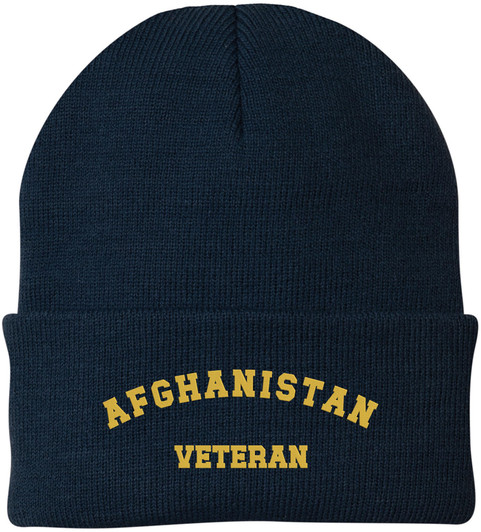 Afghanistan Veteran Beanie Embroidered Military Hat Winter Knit Cap Gift for Men Women