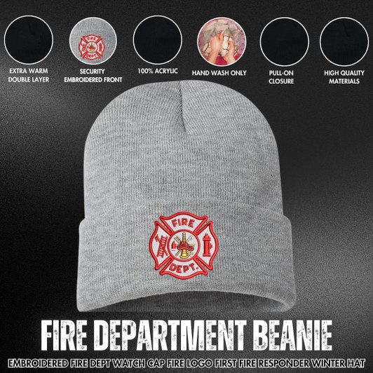 Fire Department Beanie Embroidered FIRE DEPT Watch Cap Warm Winter Hat for First Responders and Supporters