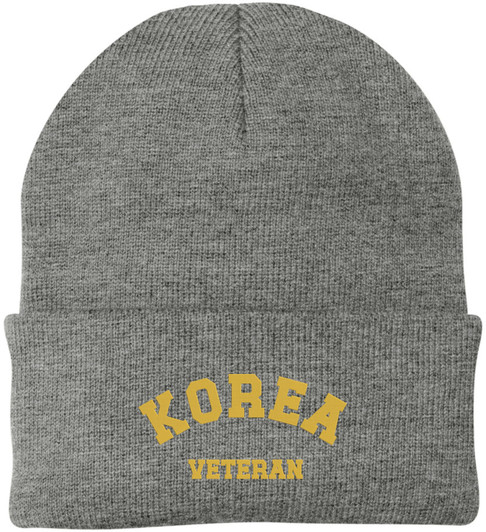 Korea Veteran Embroidered Beanie Hat | USA Military Patriotic 100% Acrylic Winter Knit Cap for Men & Women