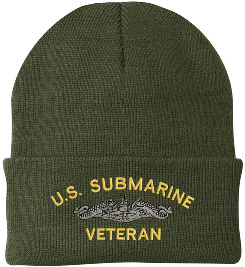 U.S. Submarine Veteran Embroidered Beanie Navy Veteran Knit Cuffed Hat