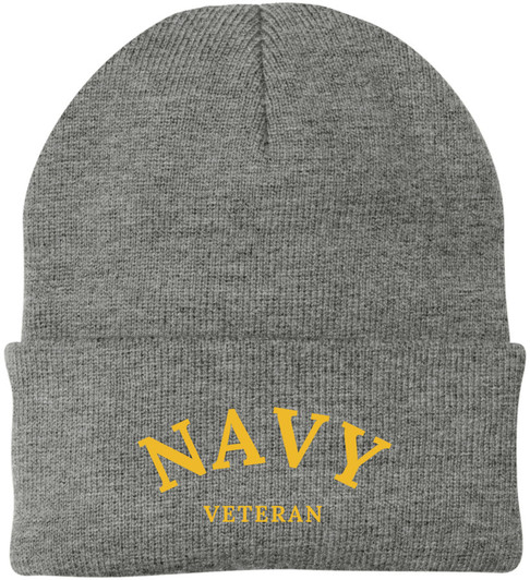 Navy Veteran Embroidered Beanie Hat | USA Military Patriotic 100% Acrylic Winter Knit Cap for Men & Women