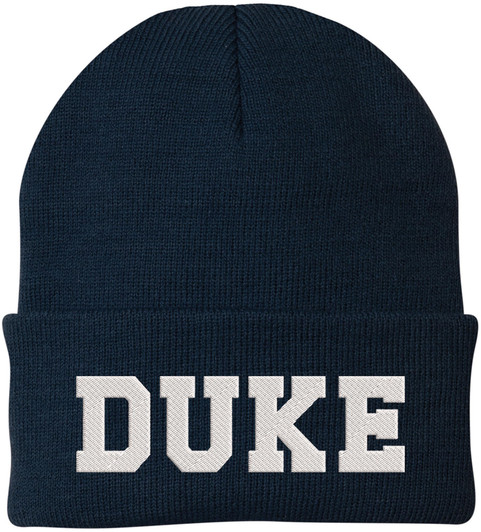 DUKE Embroidered Beanie Hat Knit Cuffed Winter Cap Skull Cap
