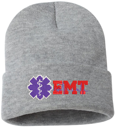 EMT Star of Life Line Embroidered Beanie Hat | Emergency Medical Technician Winter Knit Acrylic Unisex Cap