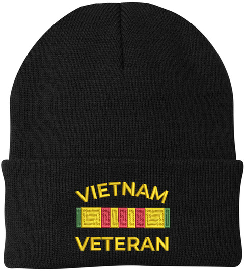 Vietnam Veteran Embroidered Beanie Military Service Ribbon Patriotic Gift Knit Cap
