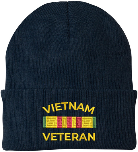 Vietnam Veteran Embroidered Beanie Military Service Ribbon Patriotic Gift Knit Cap