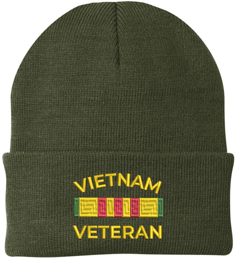 Vietnam Veteran Embroidered Beanie Military Service Ribbon Patriotic Gift Knit Cap