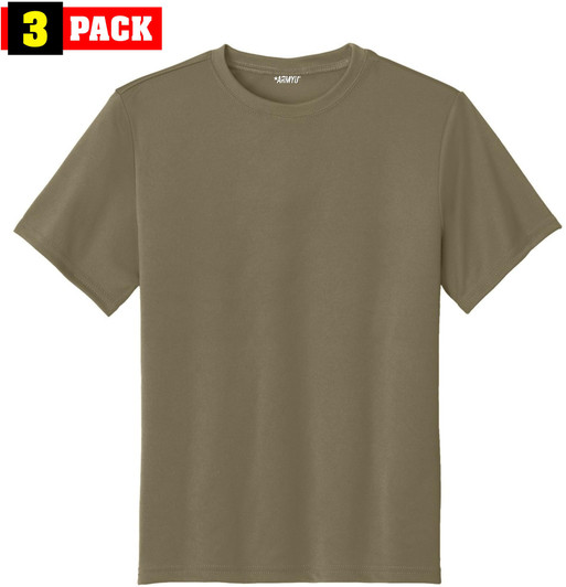 3 Pack Youth Solid Performance Military Army T-Shirts for Kids | 100% Polyester Moisture Wicking